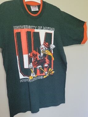 Vintage University of Miami Hurricanes Graphic Tee - Dark Green & Orange